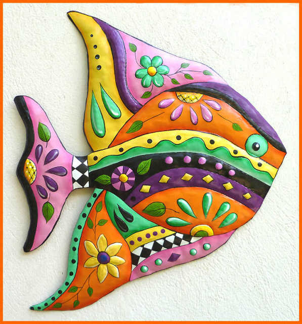 Hand Painted Metal Tropical Fish Wall Hanging, Painted Metal Art, Haitian Art, Haitian Metal Art Fis